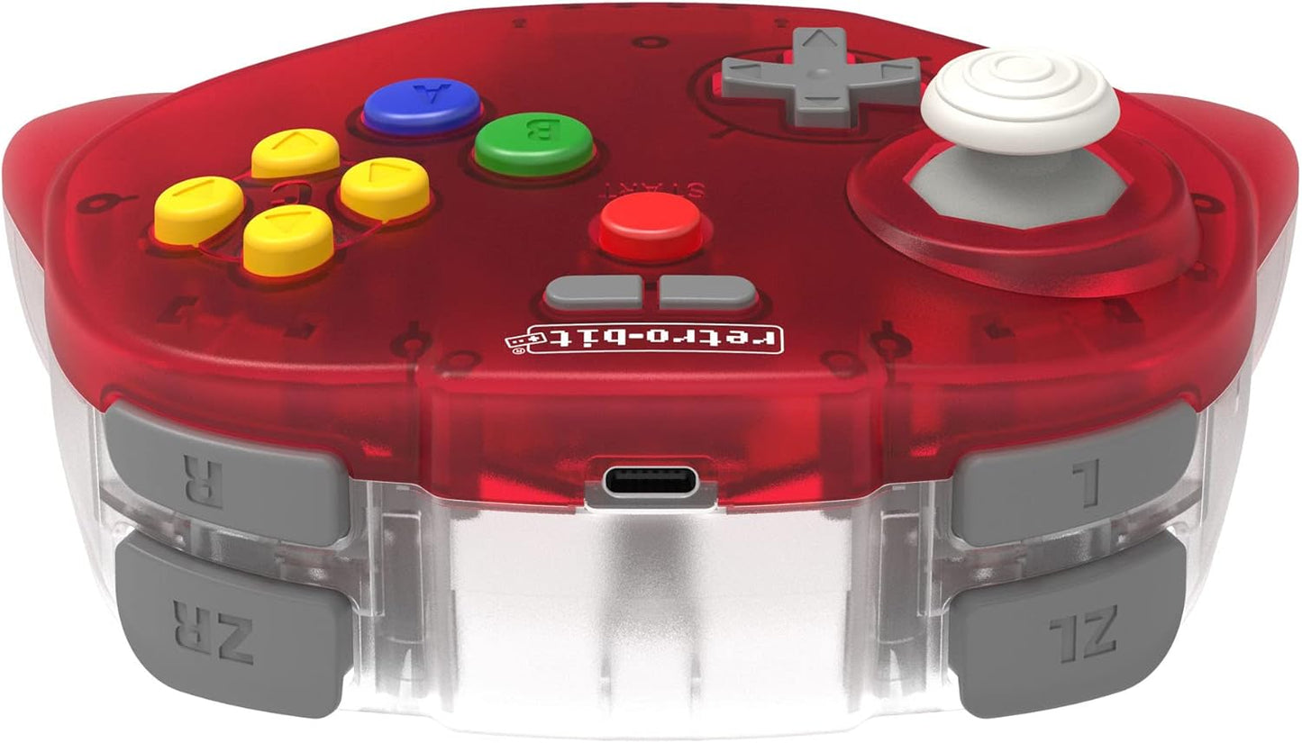 Retro-Bit Tribute64 2.4Ghz Wireless Controller For N64, Switch, PC, Mac and Other USB Devices - Clear Red (Nintendo Switch//