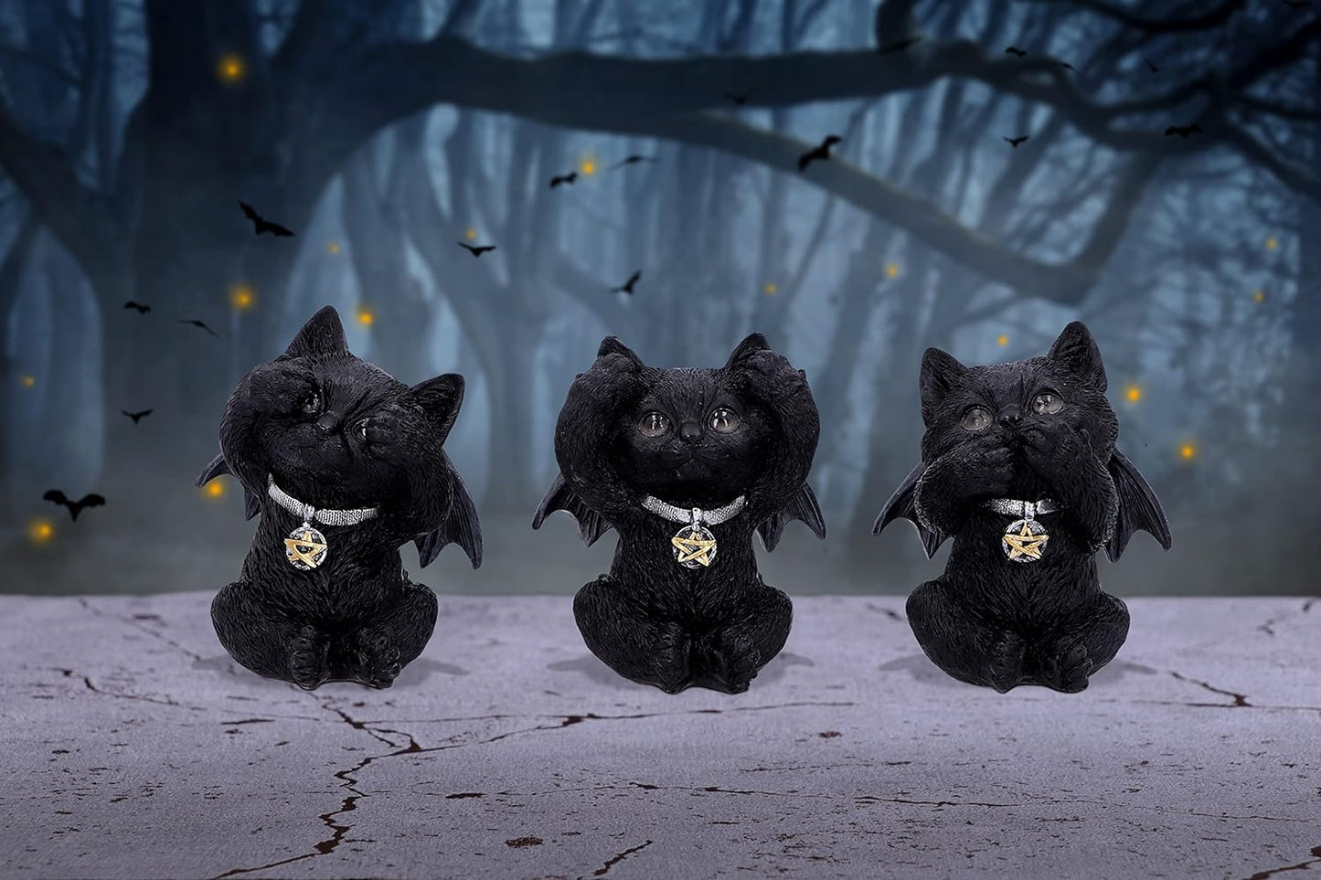 Nemesis Now Three Wise Vampuss Figurines 9cm, Resin, Black, Vampire Cat Figurines, Three Wise Vampuss Figurines, Witch Gift, Halloween Decoration, Cast in the Finest Resin, Lovingly Hand-Painted