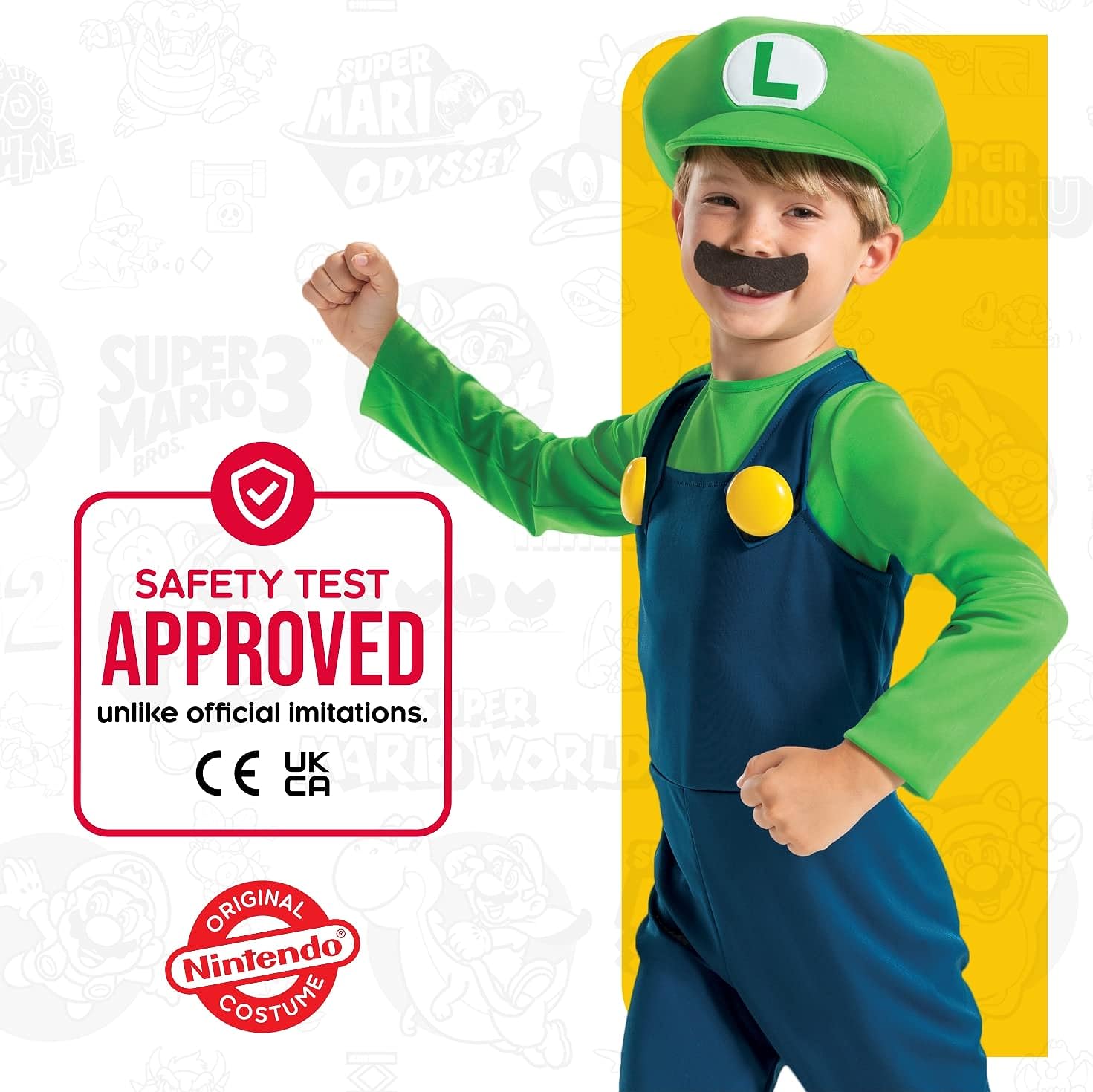 Super Mario - Disfraz Luigi Oficial - Incluye Bigote y Gorro - Tallas XS, S, M - Para Niños de 3 a 8 Años