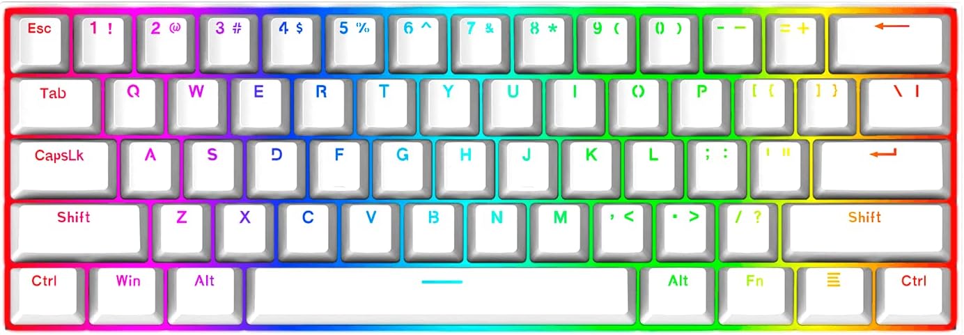 Redragon Mechanical Gaming Keyboard White - K630 RGB Dragonborn - Red Switches - Keyboard 60% USB Cable Detachable Type