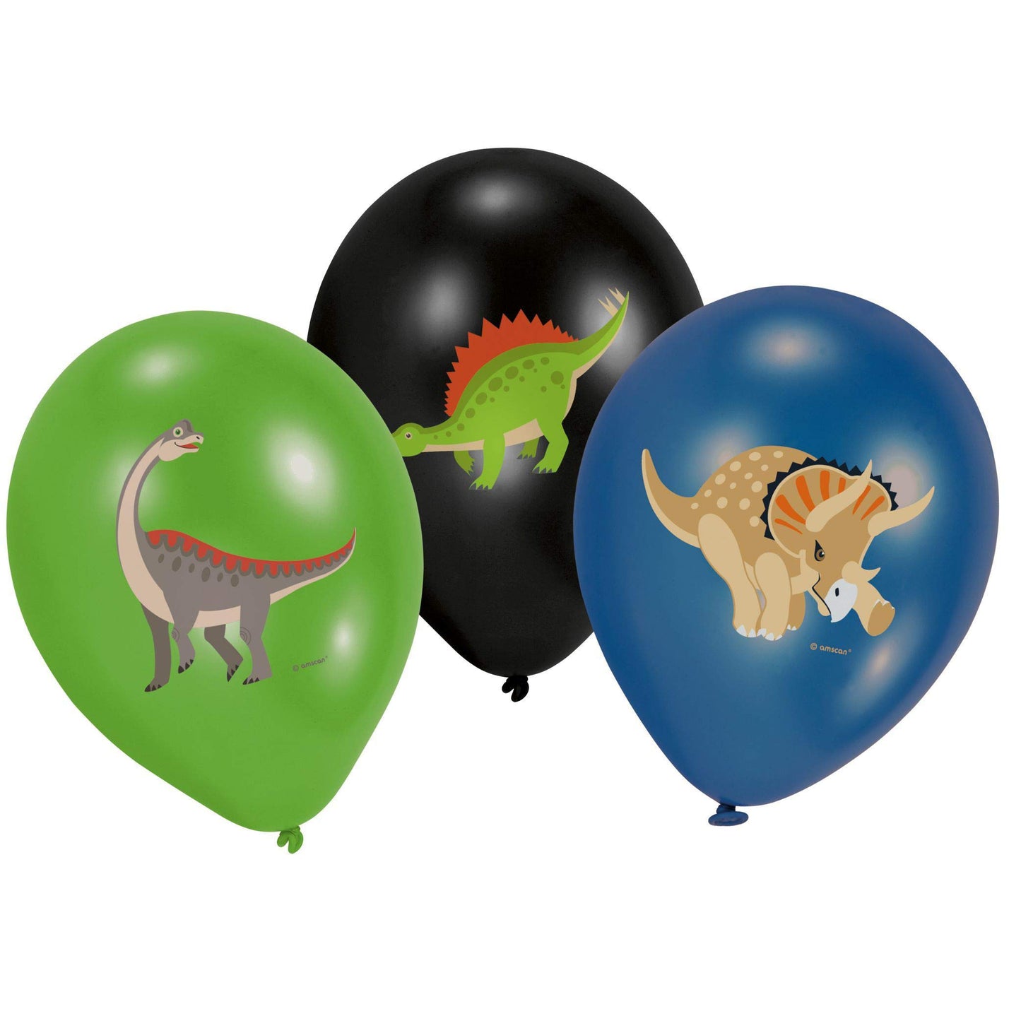 amscan 9903988 6 Latex Balloons Happy Dinosaur, Green, Black & Blue, One Size