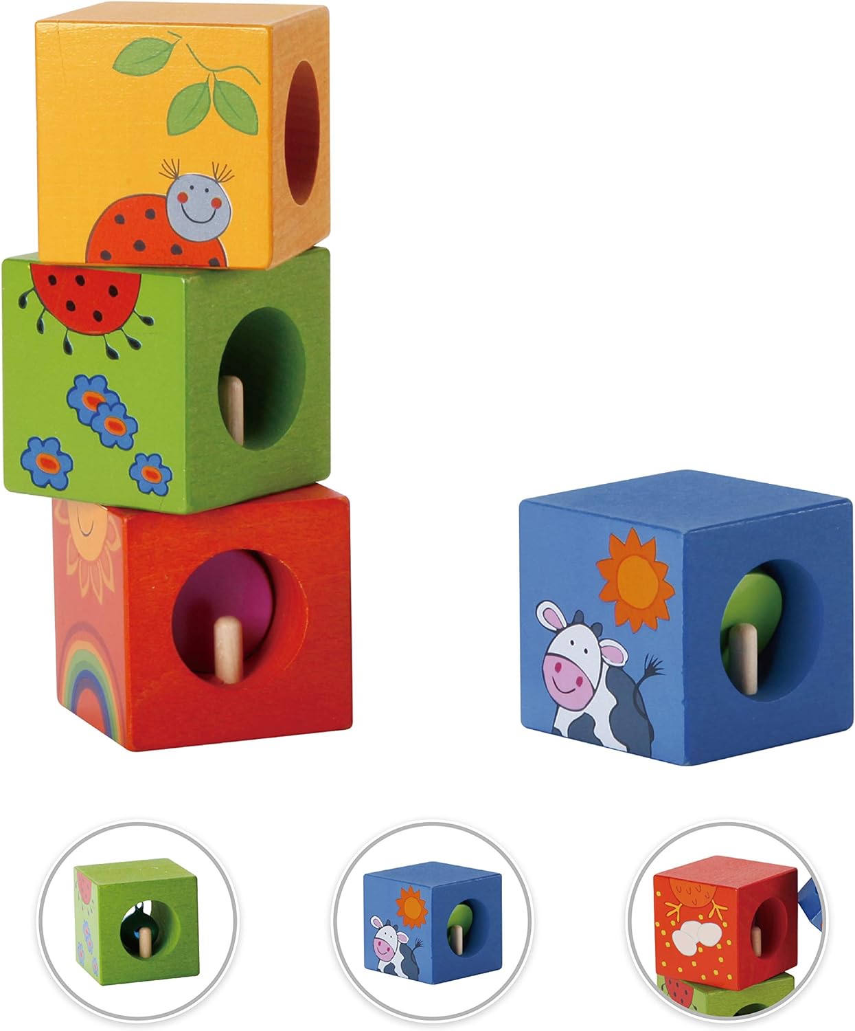 Classic World Wooden Animal Puzzle Discovery Cubes, Fun Learning Toy, Montessori Educational Building Blocks for Children, 4 x Six-Sided Blocks, 1 Year+