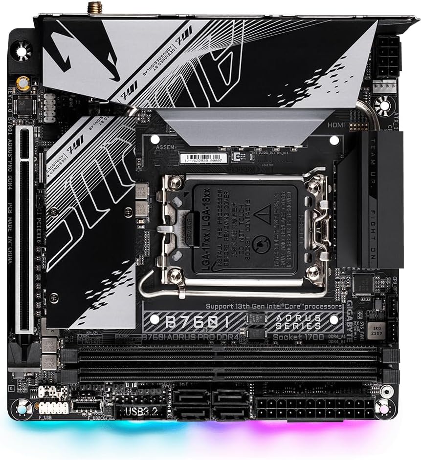 Gigabyte B760I AORUS PRO DDR4 Motherboard - Supports Intel Core 14th Gen CPUs, 8+1+1 Phases Digital VRM, up to 5333MHz DDR4 (OC), 2xPCIe 4.0 M.2, Wi-Fi 6, 2.5GbE LAN, USB 3.2 Gen 2