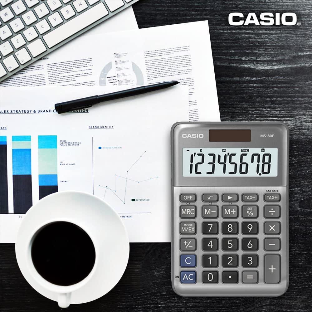 CASIO MS-80F Desk Calculator 8-Digit, Metal Front, Tax, Currency
