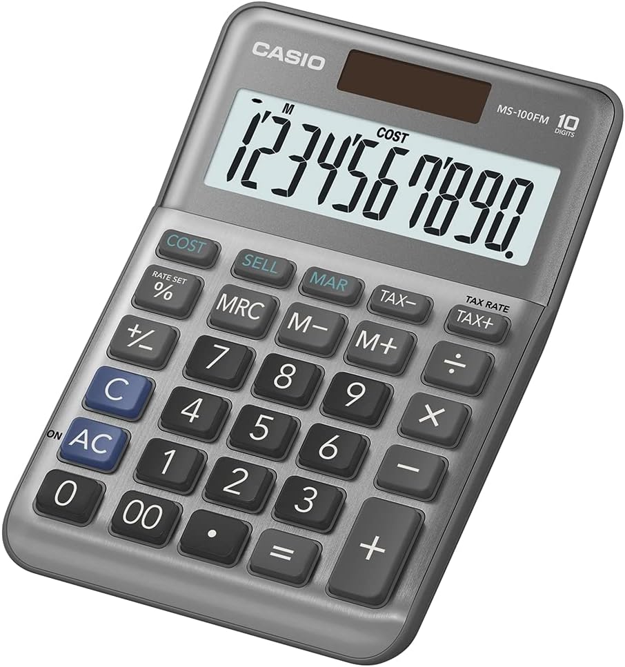 CASIO MS-100FM Desk Calculator 10-Digit, Metal Front, Tax, Cost/Sell/Margin