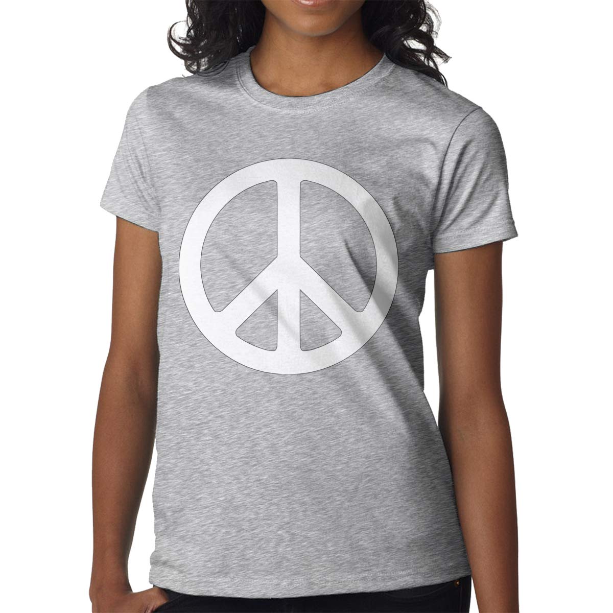 COUDOYLE Women White Peace Sign Short Sleeve T-Shirts Tops Tees