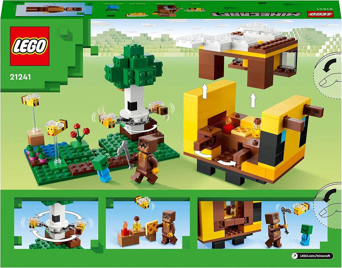 LEGO 21241 Minecraft The Bee Cottage Construction Toy with Buildable House, Farm, Baby Zombie and Animal Figures, Birthday Gift Idea for Boys and Girls Single