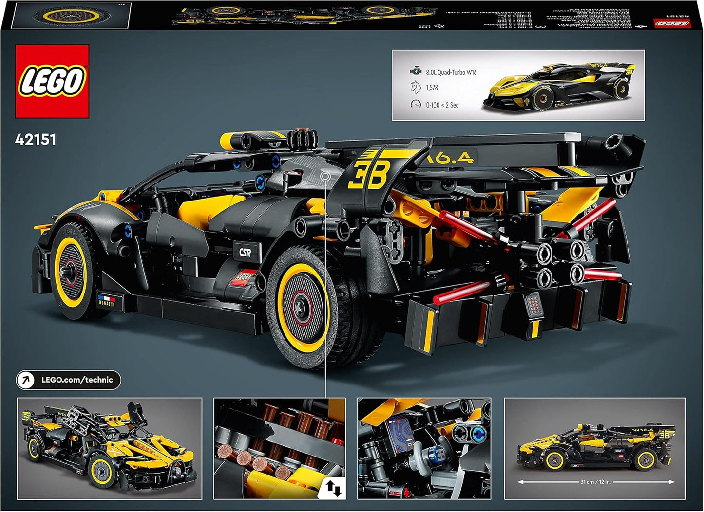 LEGO Technic Bugatti Bolide Racing Car Model Building Set, Race Engineering Toys, Collectible Iconic Sports Vehicle Construction Kit for 9 Plus Year Old Kids, Boys & Girls 42151
