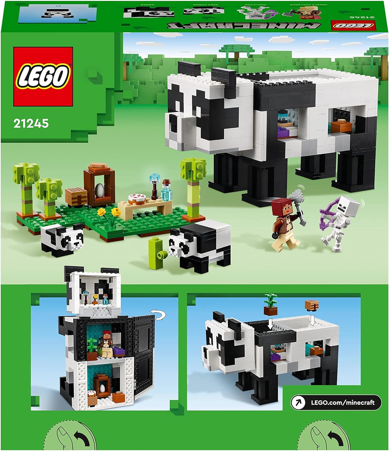 LEGO 21245 Minecraft The Panda Haven Set, Movable Toy House with Baby Pandas Animal Figures & 21244 Minecraft The Sword Outpost Building Toy with Creeper, Soldier, Pig and Skeleton Figures + LEGO 21244 Minecraft