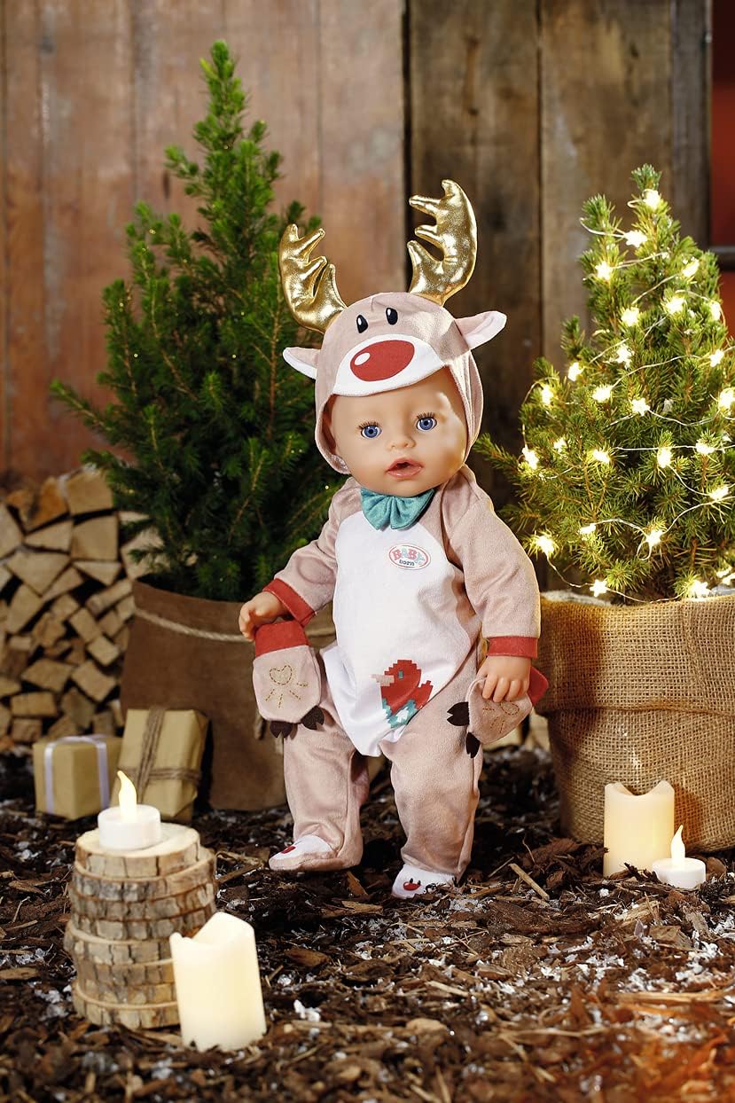 BABY born Rentier Onesie, Rentier-Kostüm für 43 cm Puppen, Einteiler mit Rentiergeweih und Handschuhen, 831700 Zapf Creation