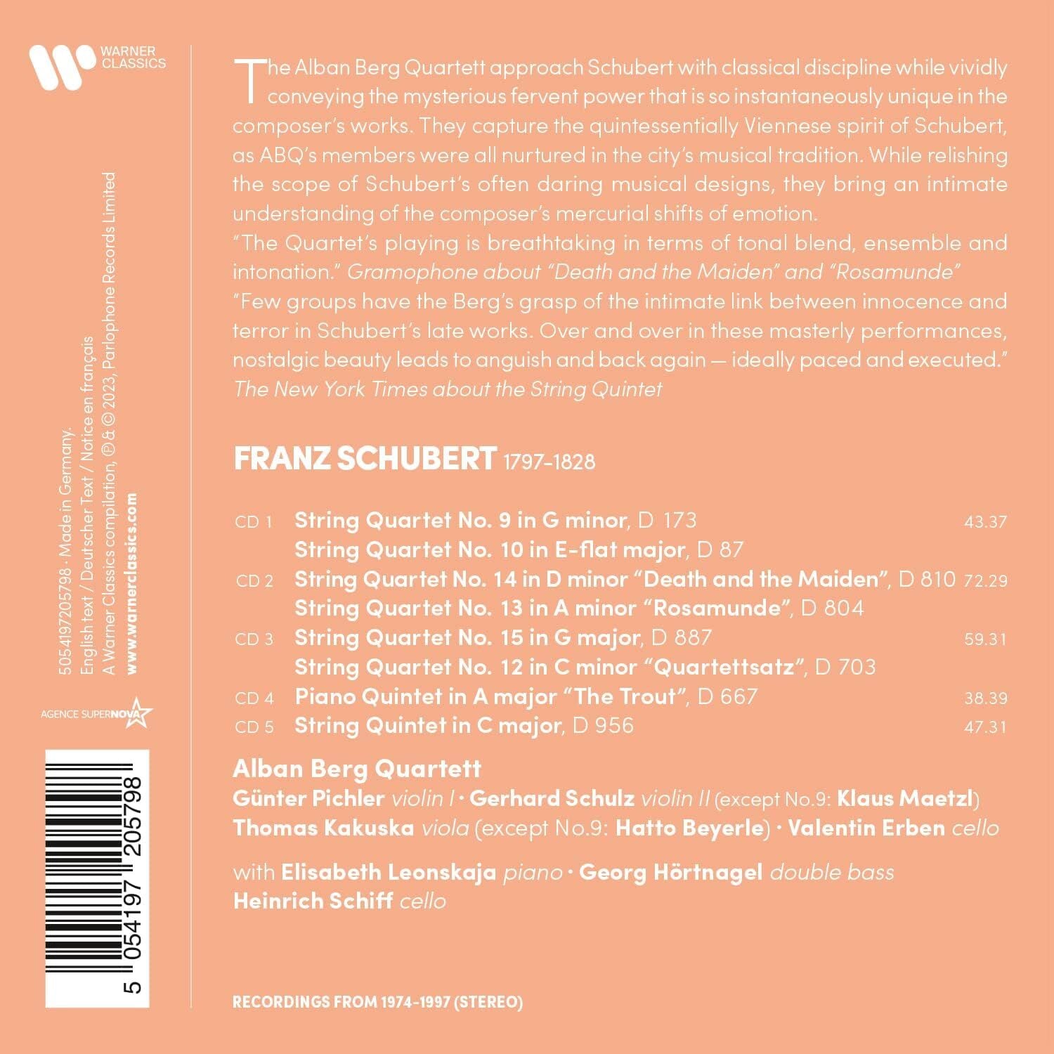 Schubert: String Quartets Nos. 9-10 & 12-15, Piano Quintet 'The Trout', String Quintet
