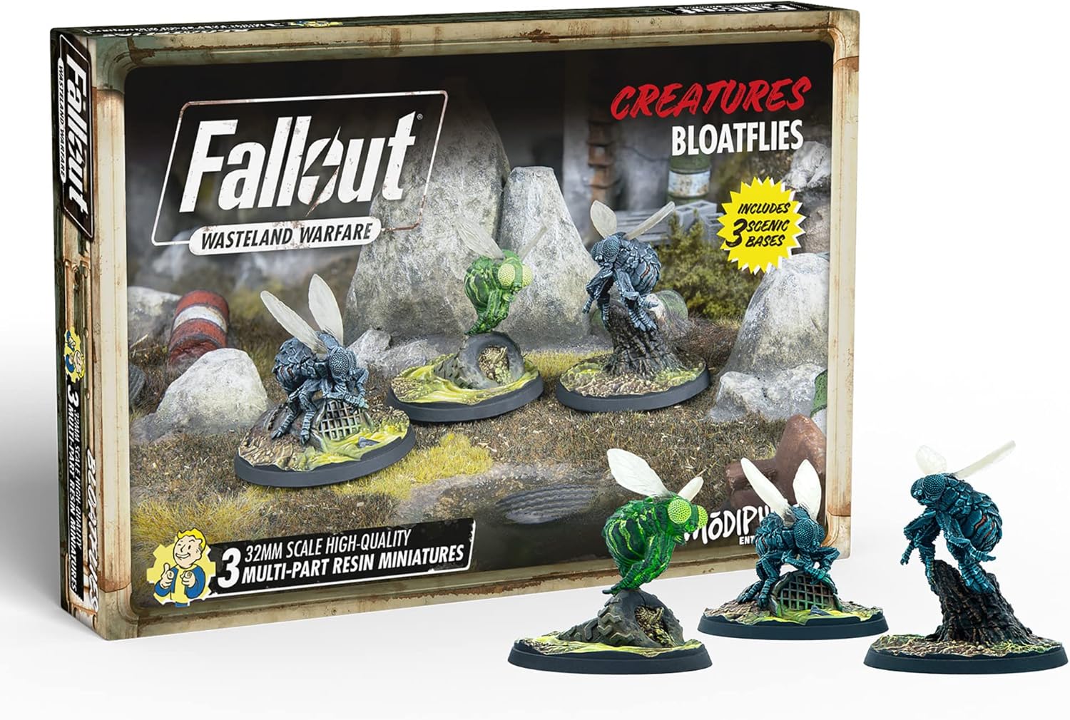 Modiphius Fallout Wasteland Warfare: Creatures Bloatflies - 3 Miniatures, 32mm Unpainted Figures, Forged in The Fire Wave, Grey