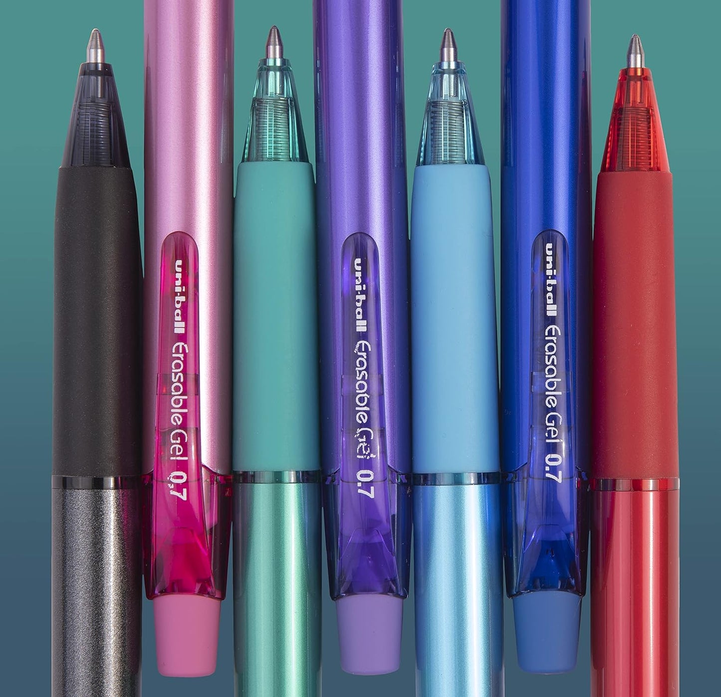 uni-ball URN-181-07 Erasable Rollerball Gel Pens. Premium 0.7mm Ballpoint Tip for Super Smooth Writing, Drawing & Colouring. Easy-Retract Eraser for Secure and Stable Rubbing Out. Pack of 12 Sky Blue