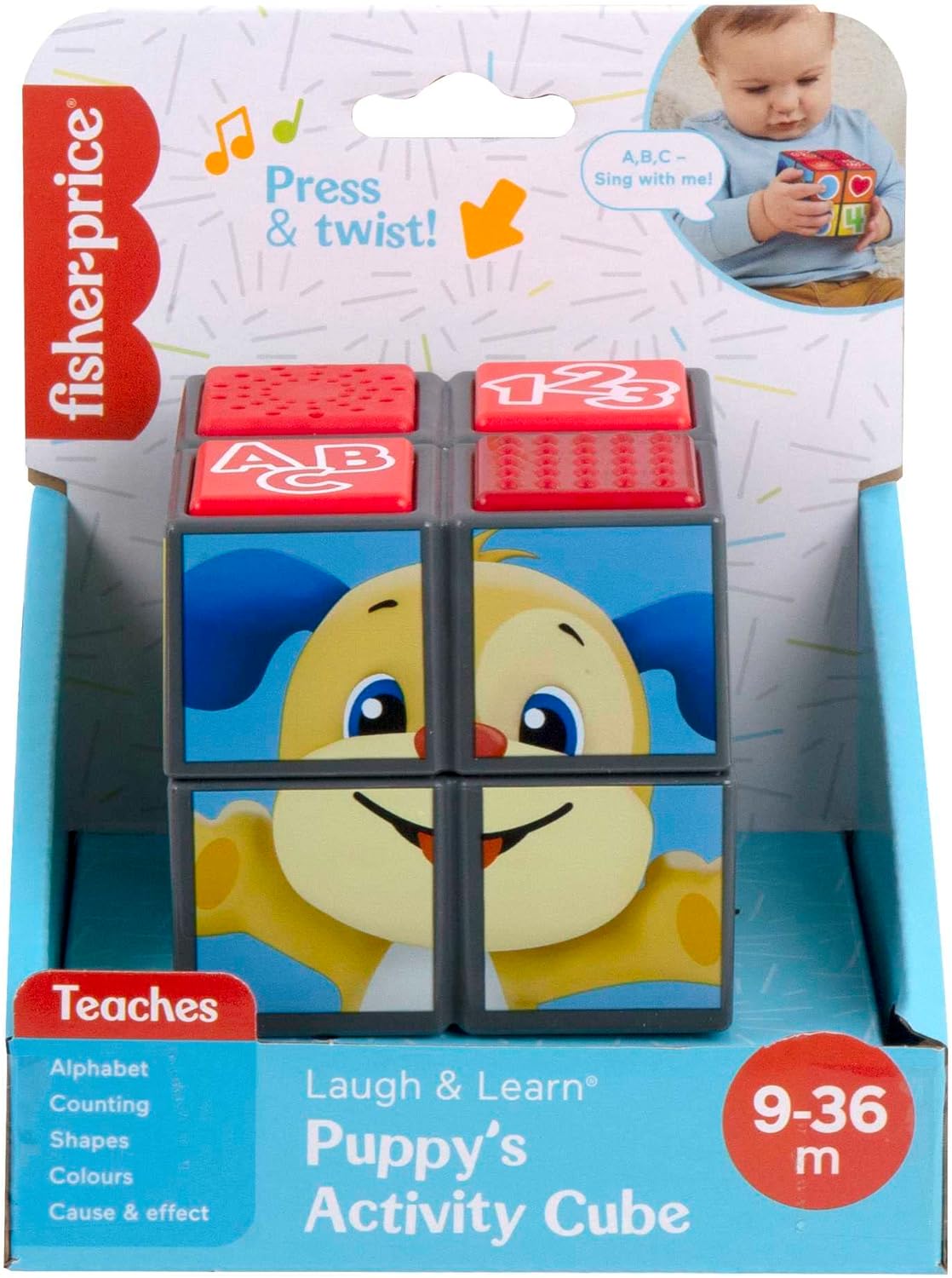 Fisher-Price Baby Learning Toy Laugh & Learn Puppy's Activity Cubewith Lights & Music for Ages 9+ Months, UK English Version, HNH08