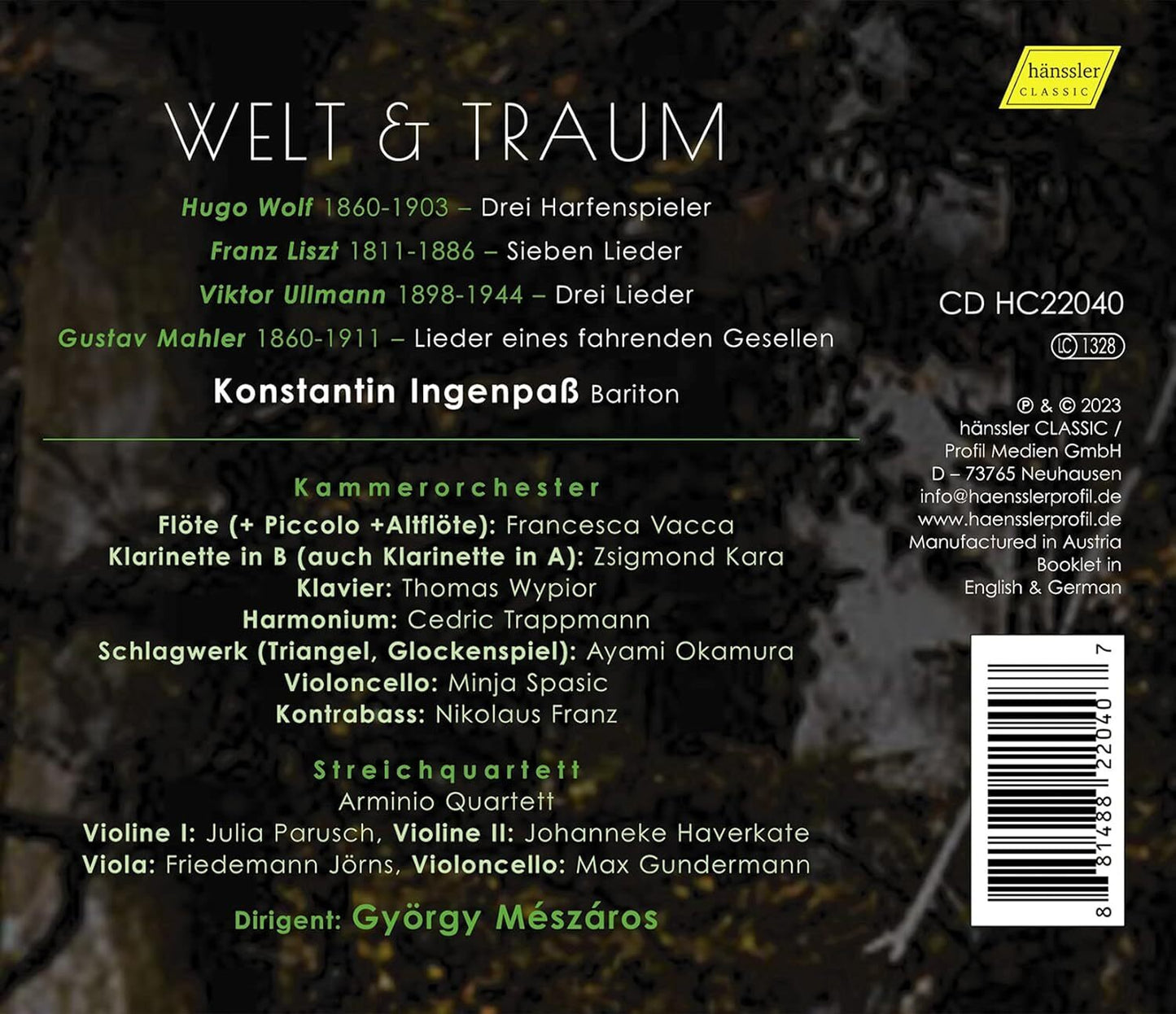 Welt & Traum: Songs By Wolf/Liszt/Ullmann/Mahler