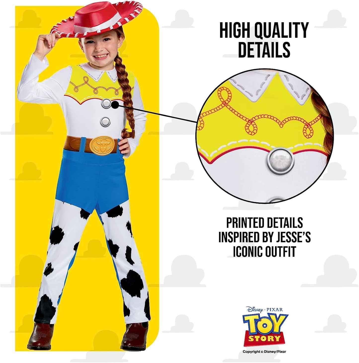 Disney Official Classic Jessie Toy Story Costume for Kids, Cowgirl Fancy Dress Outfit Toy Story Jessie Cow Girl Outfit, World Book Day Costumes for Girls