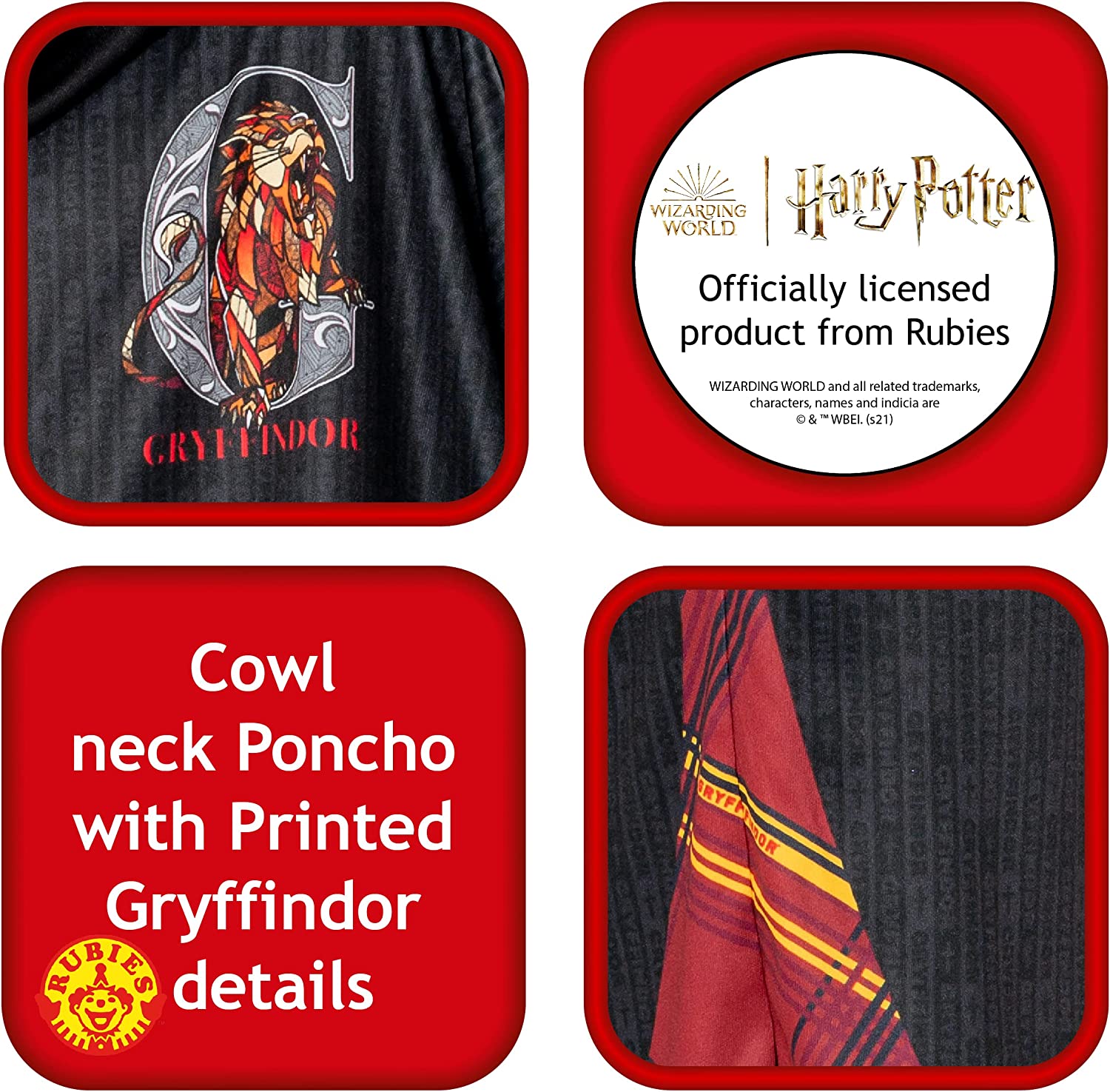 Rubies Official Harry Potter Gryffindor Child Poncho, Kids Fancy Dress