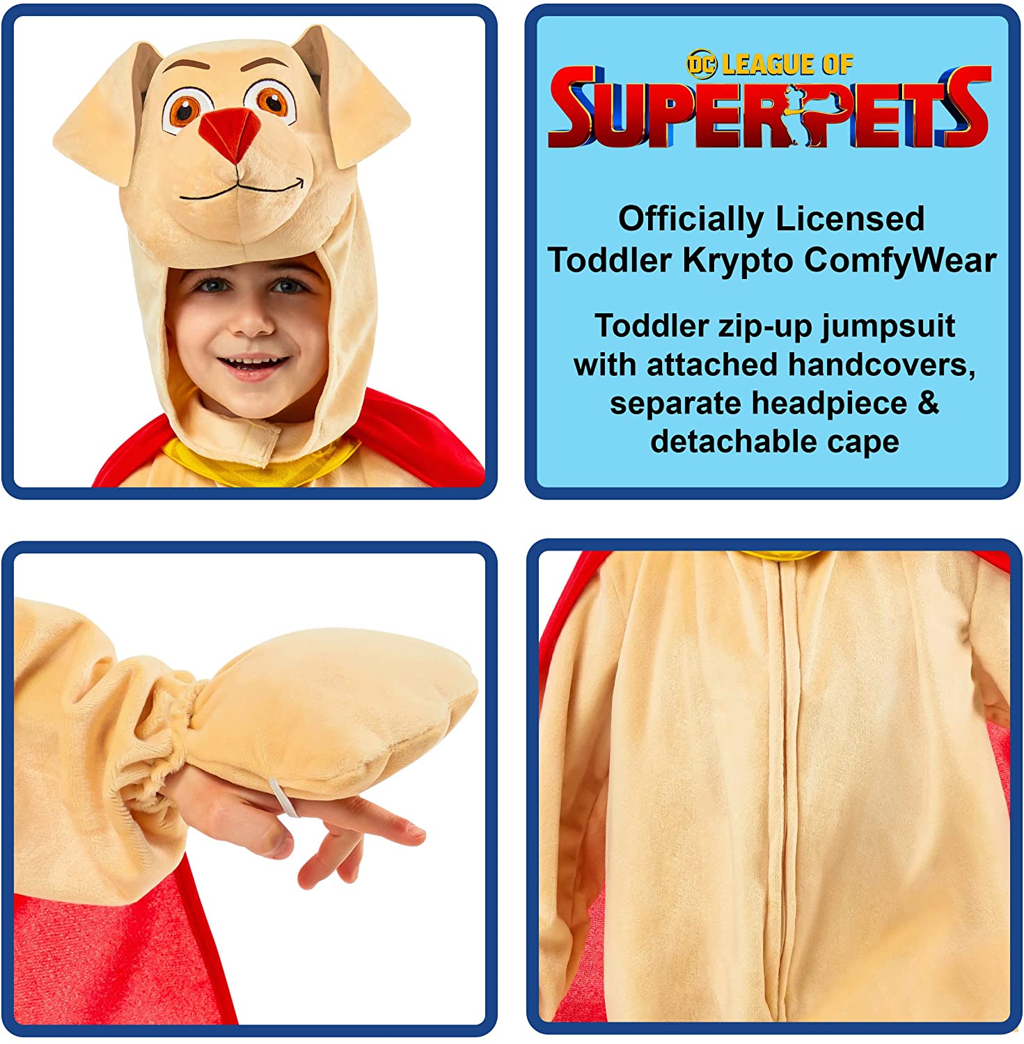 Rubie's Dc League of Super-pets Krypto Costume Toddler, Boys, Girls, Beige, Red, Age 2-3 Years Old