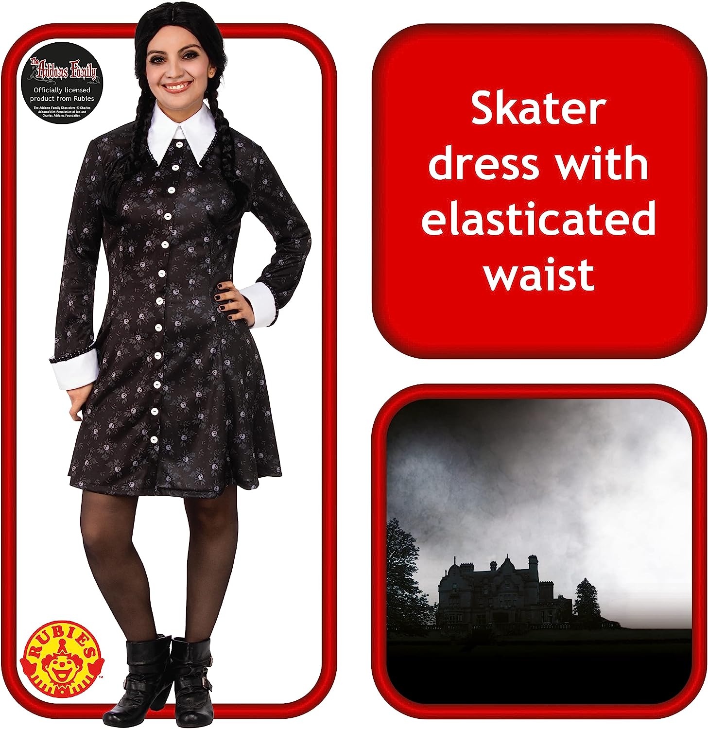 Rubies Official Addams Family Adult Wednesday Ladies Costume, Adult Fancy Dress