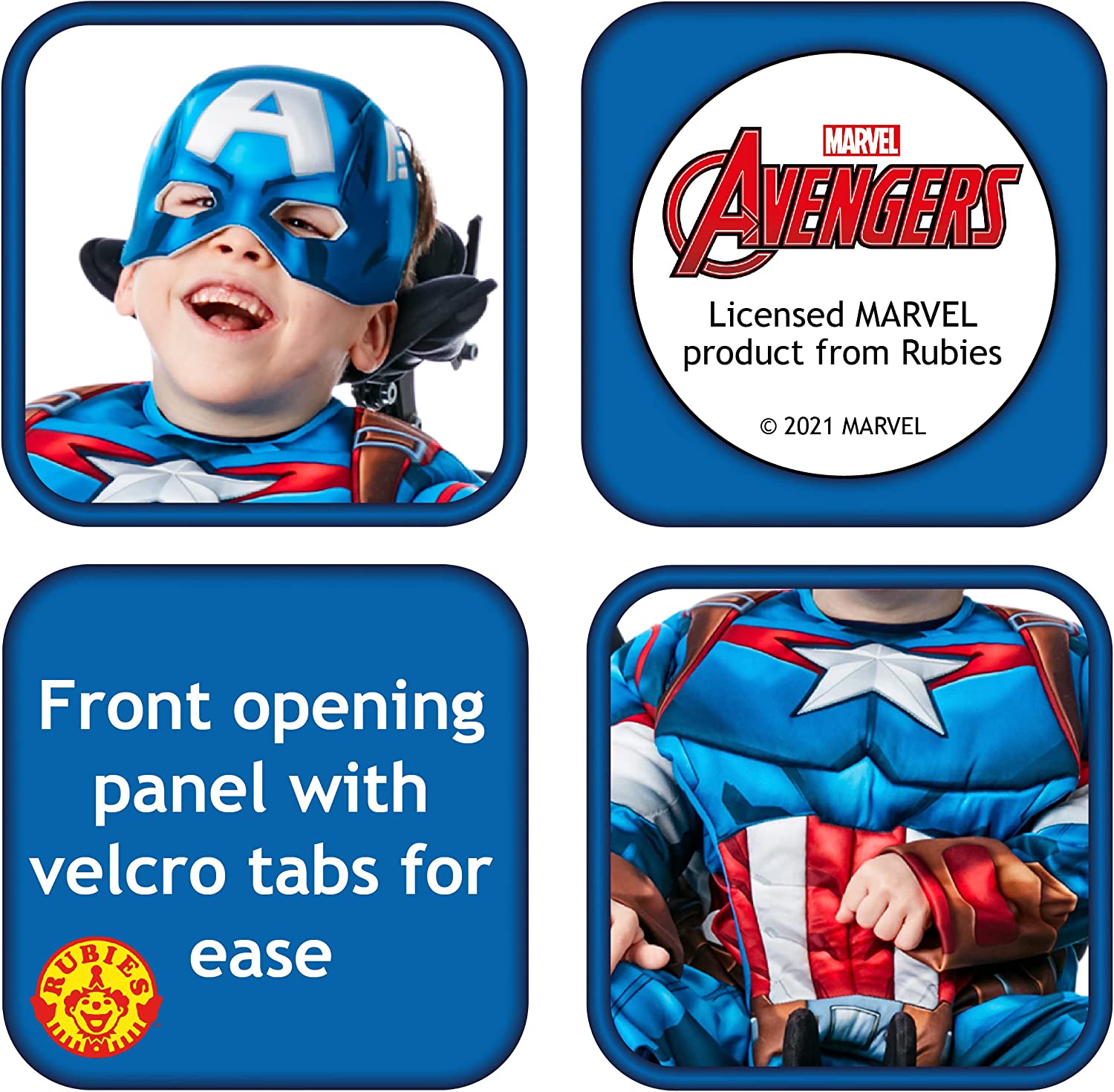 Rubies Official Marvel Captain America Adaptive Child Costume, Kids Fancy Dress Halloween