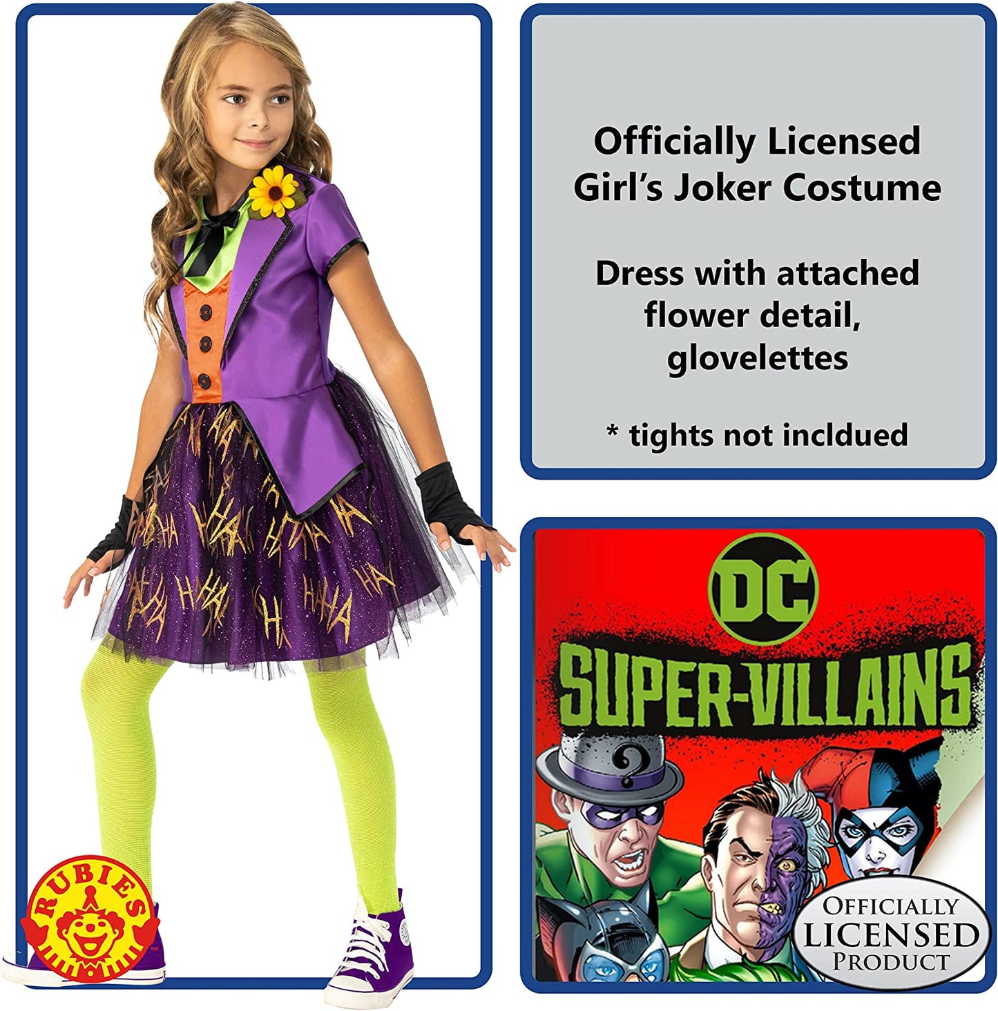 Rubie's Official Girl's DC Super Villains Joker Costume Tutu Dress, Kids Fancy Dress