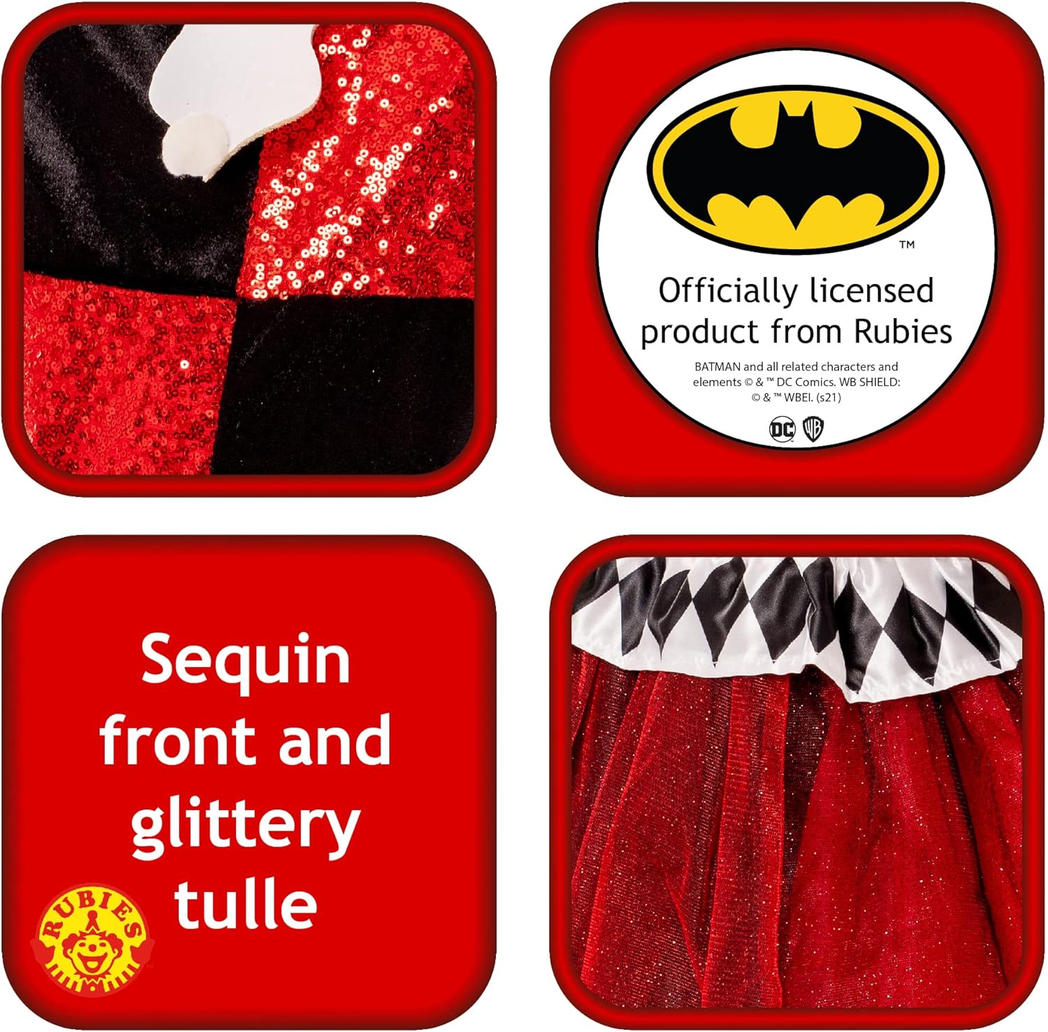 Rubies Official DC Super Villians Harley Quinn Tutu Dress, Kids Fancy Dress
