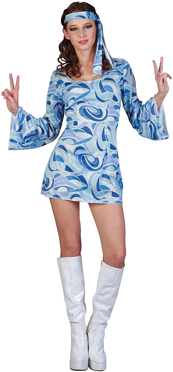 Bristol Novelty AC407S Flower Power Hippy Girl Costume set | For Women | Blue, Multicolor, Small