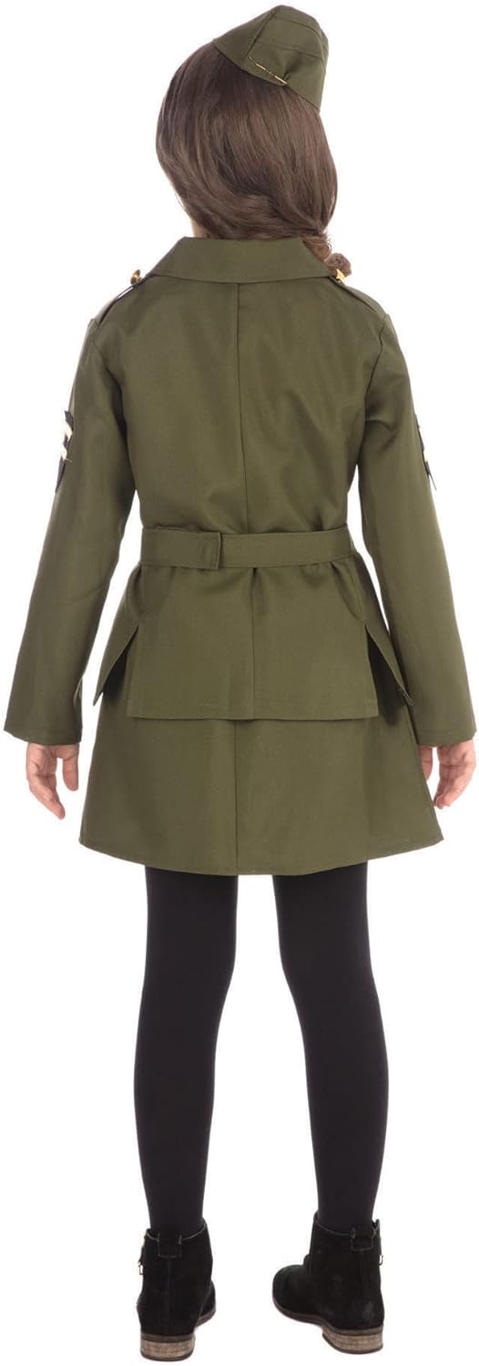 Bristol Novelty WWII Soldier Girl Costume, Kids Fancy Dress
