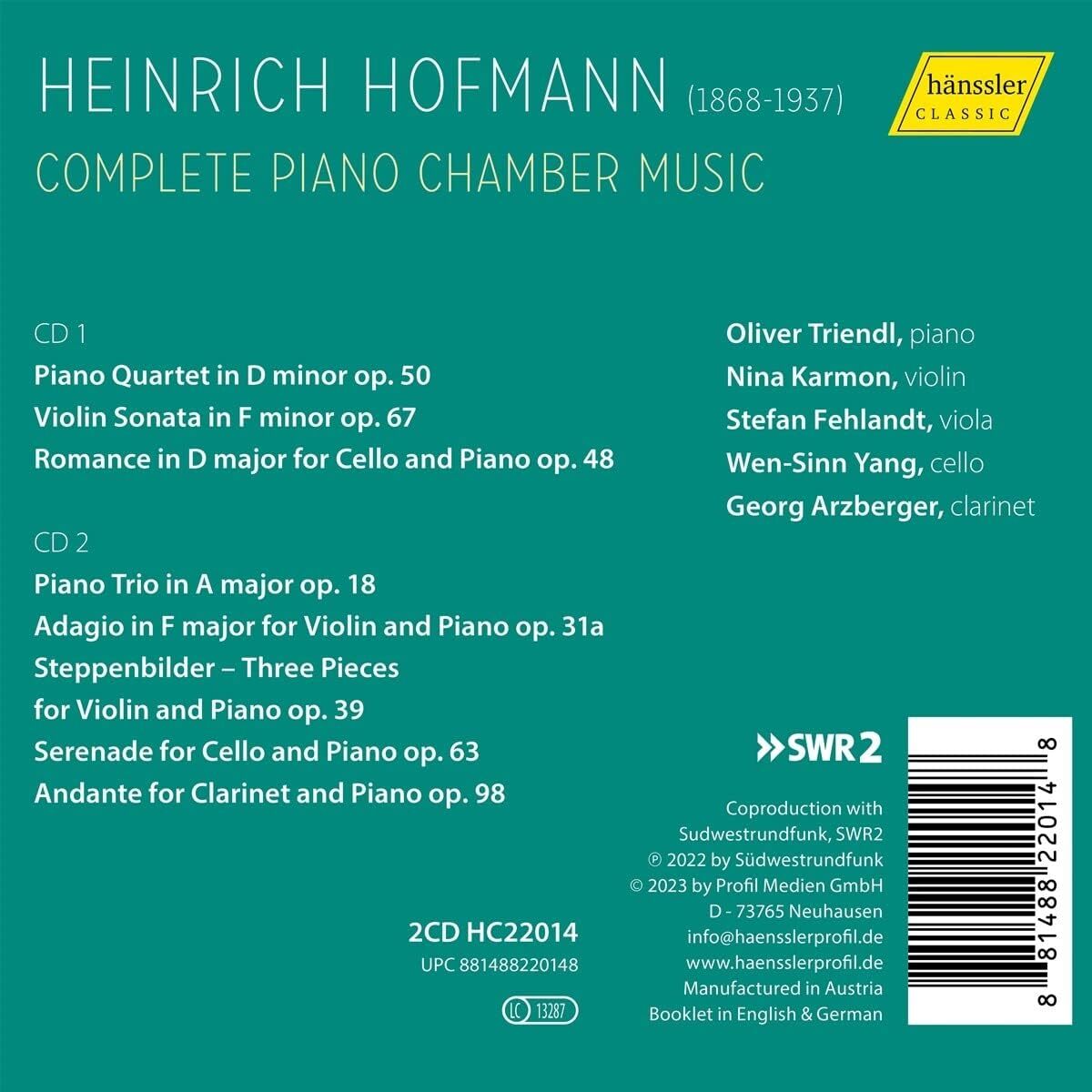 Heinrich Hofmann: Complete Piano Chamber Music