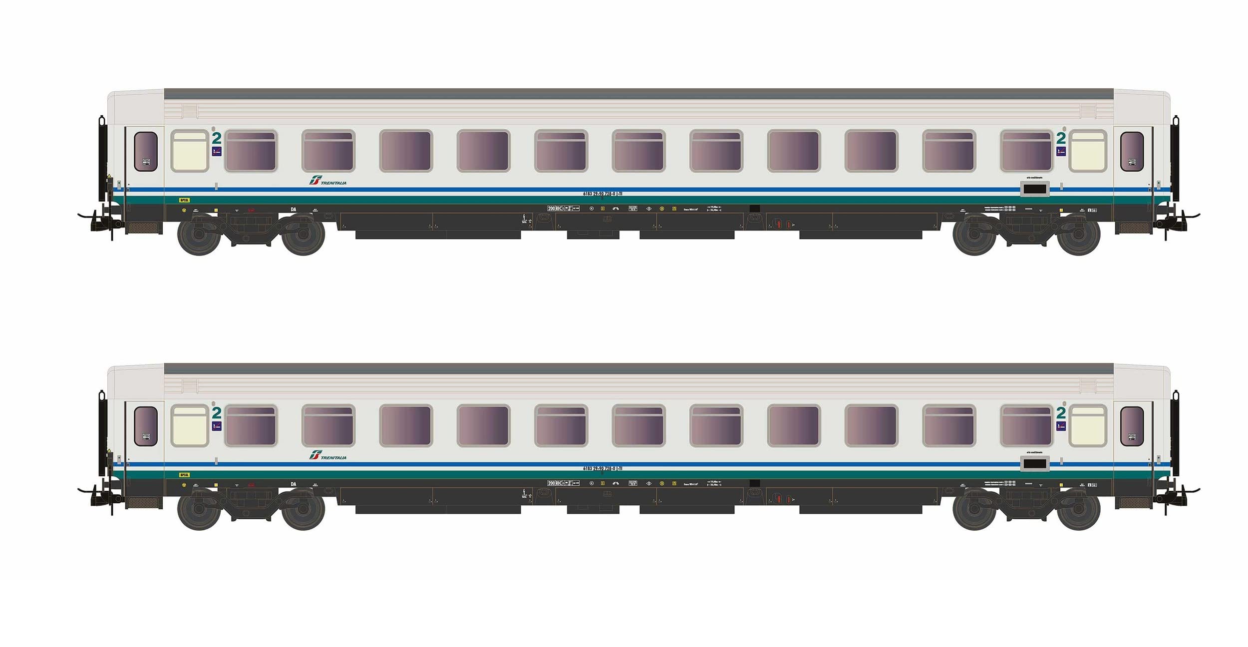 Rivarossi Railway - Rolling Stock HR4286 FS, 2-unit set passenger coaches type Z renovated (progetto 901 / 300), XMPR livery, contains 1 x 2nd class(ex 1st class) and 1 x 2nd class, period VI