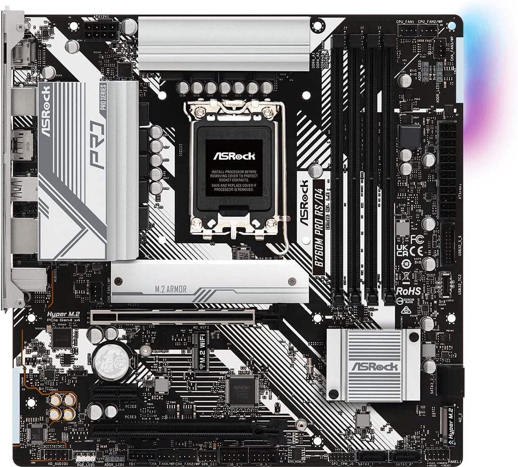 ASRock B760M PRO RS/D4, Intel B760, 1700, Micro ATX, 4 DDR4, HDMI, DP, 2.5G LAN, PCIe4, 2x M.2, RGB