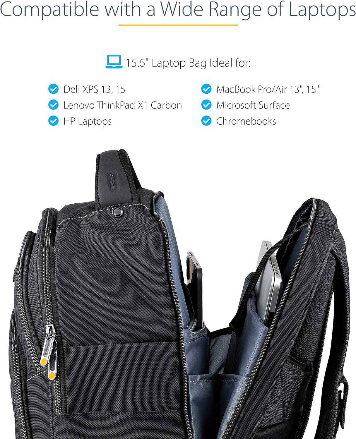 StarTech.com 15.6" Laptop Backpack with Removable Accessory Case - Professional IT Tech Backpack for Work/Travel/Commute - Durable Ergonomic Computer Bag - Nylon - Notebook/Tablet Pockets (NTBKBAG156
