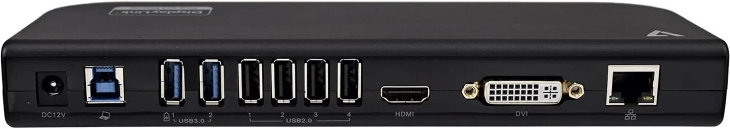 V7 USB Dual DisplayLink Docking Station, HDMI DVI output, 6 USB ports, Power Supply with US/EU/UK plugs included