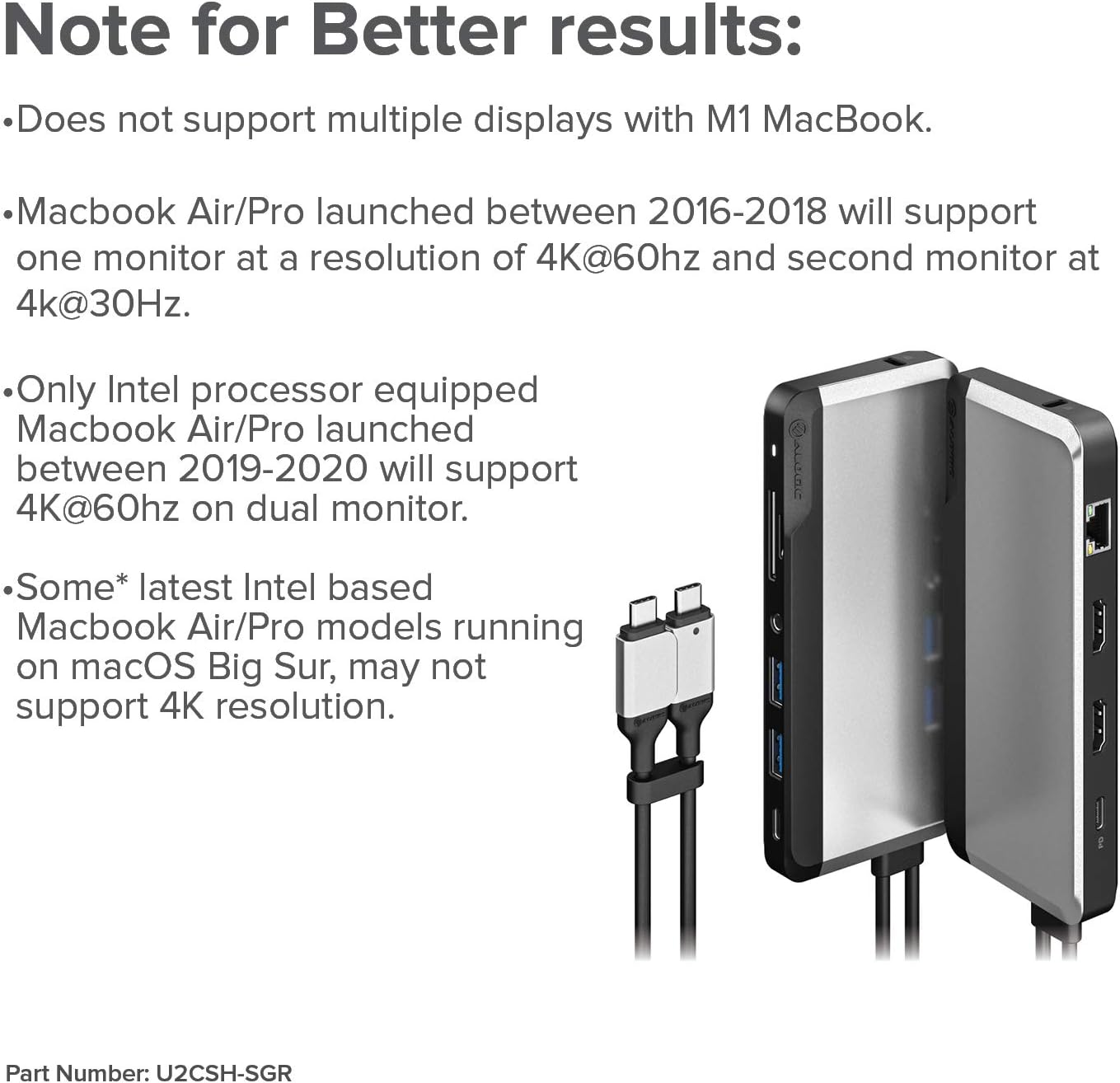 ALOGIC USB-C 10-in-1 Super Dock, Dual Display - 4K@60Hz, 2 HDMI, USB-C (100W PD and Data 5G), 3.5mm Audio Jack, Ethernet Port, Micro/SD Card, For MacBook Pro/Air, M1 Mac Pro / M1 Mac Max, XPS and more