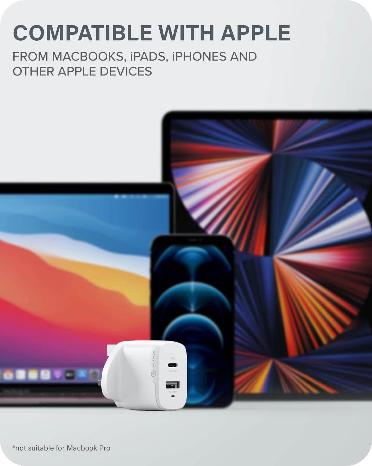 ALOGIC 32W 2 Port GaN Wall Charger with up to 30W Power Delivery, GaN Fast Tech & Dynamic Power Allocation, PD 3.0 Charger Compatible with Smartphone, Tablet and Laptops
