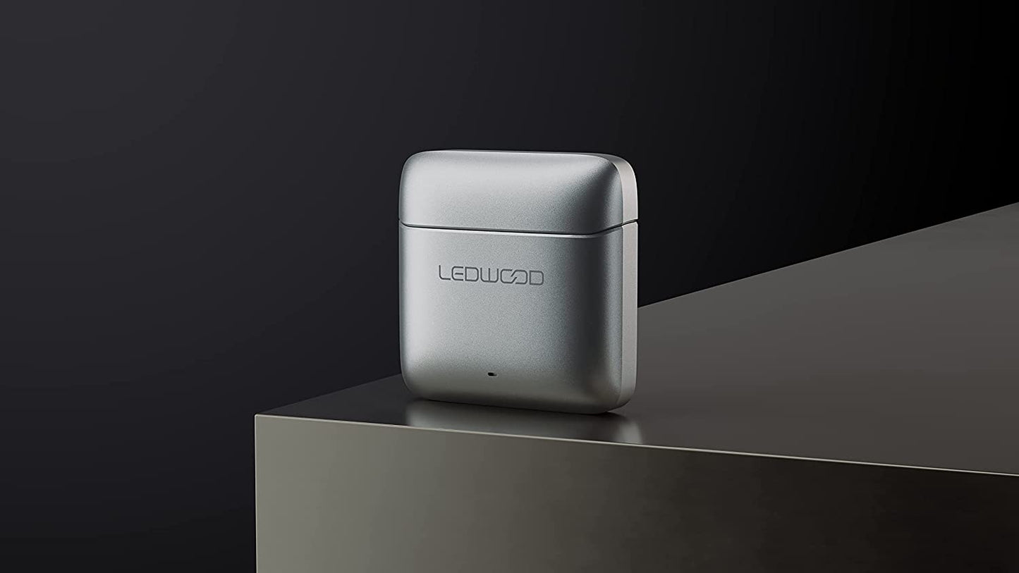 Ledwood Titan Earphones in Sterling Silver - Wireless Bluetooth 5.1, All-Day Battery Life, SuperBass Technology