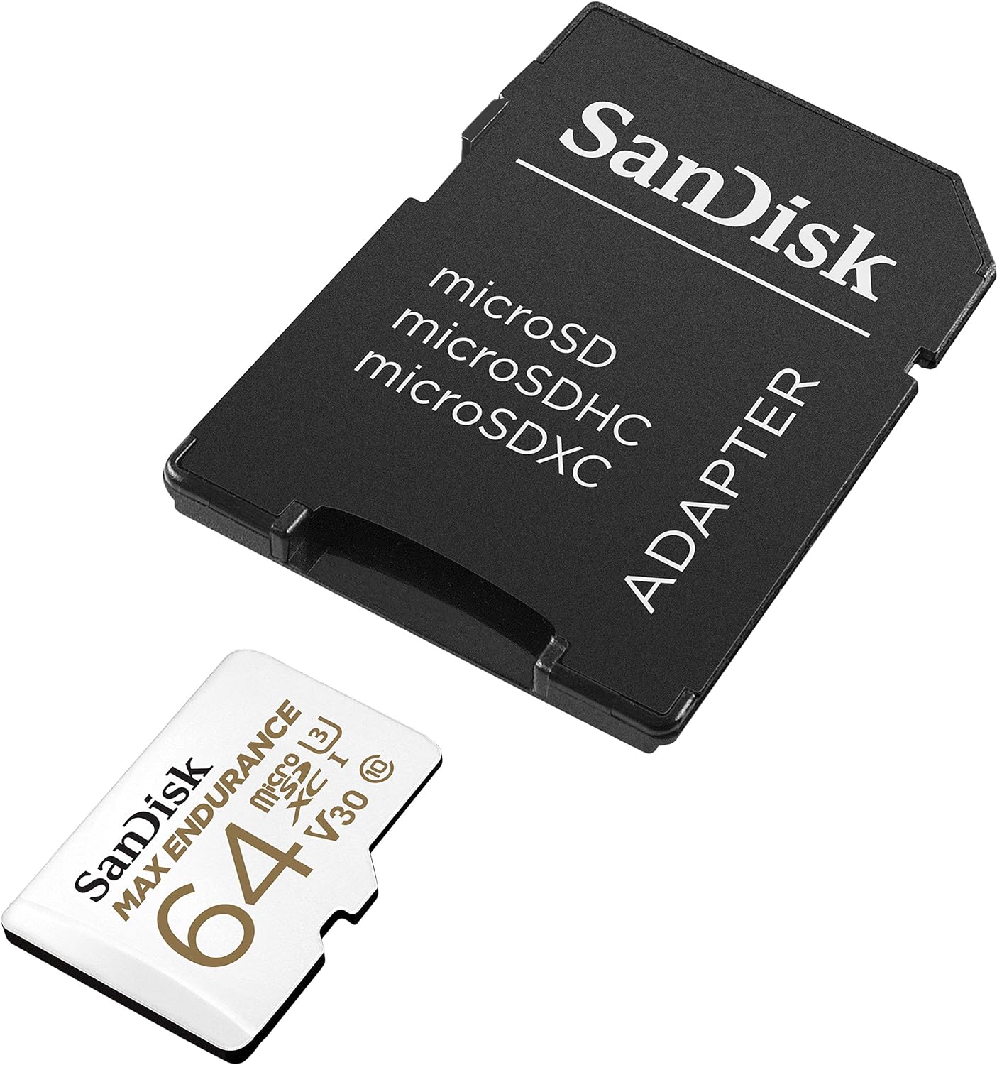 SanDisk MAX ENDURANCE Video Monitoring for Dashcams & Home Monitoring 64 GB microSDXC Memory Card + SD Adaptor 30,000 Hours Endurance , White 64 GB Max Endurance