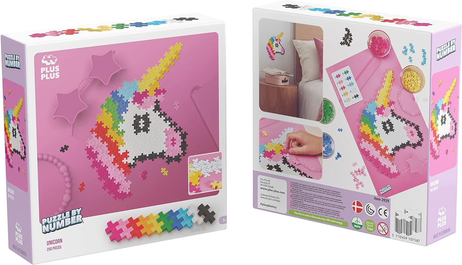 PLUS PLUS - Rompecabezas por número Unicornio de 250 Piezas - Juego de construcción - PP3929