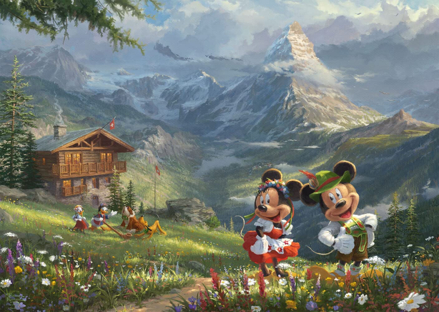 Schmidt Spiele 59938 Thomas Kinkade Disney Mickey & Minnie in The Alps 1000 Piece Jigsaw Puzzle, Colourful