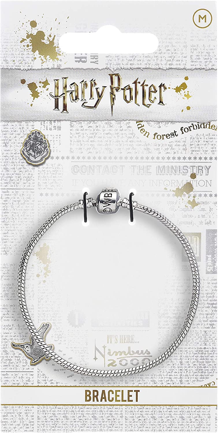 Pulsera Harry Potter de 19 cm, color plateado, de metal, en tarjeta de hornear.