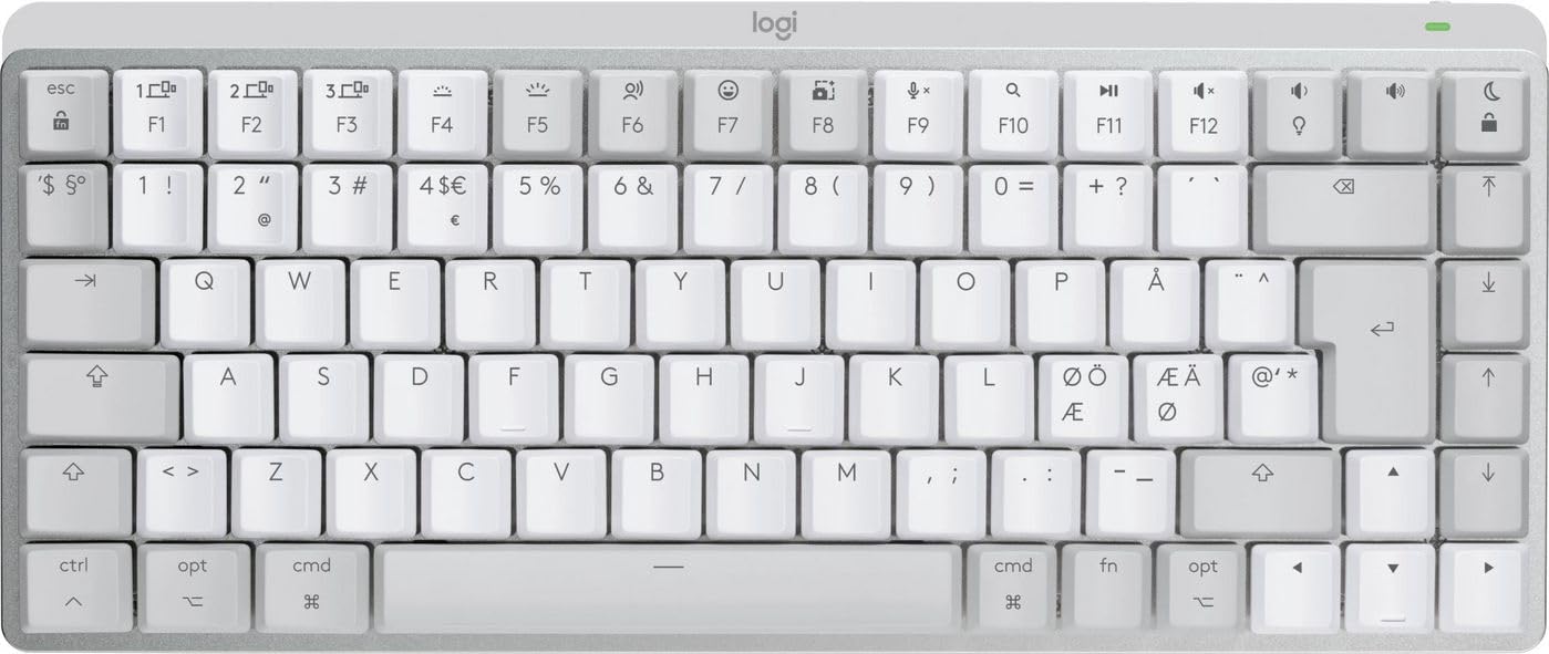 Logitech MX Mechanical Mini voor Mac, draadloos verlicht toetsenbord, low-profile prestatieknoppen, tactiele stille toetsen, achtergrondverlichting, BT, USB-C, Apple, iPad, Pan Nordic QWERTY - Pale