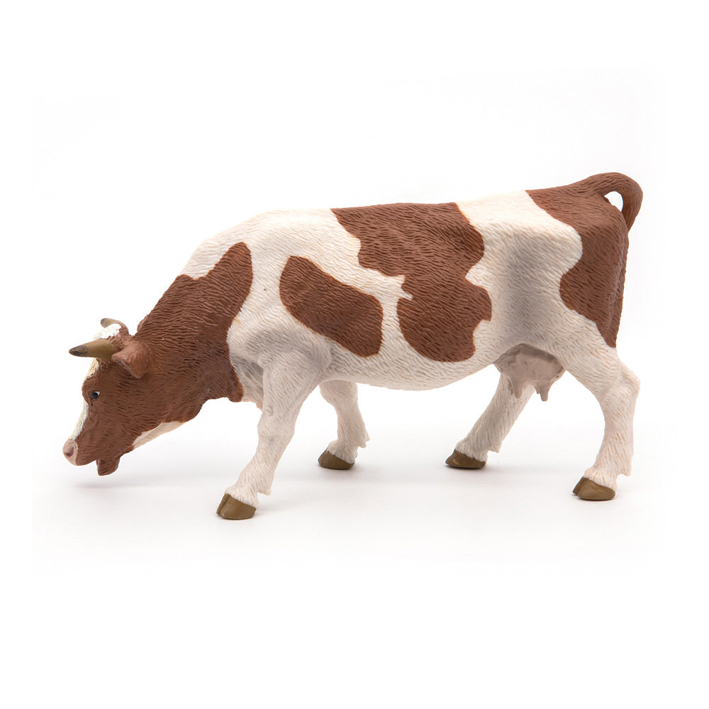 PAPO Farmyard Friends Grazing Simmental Cow Toy Figure, Brown/White (51147)