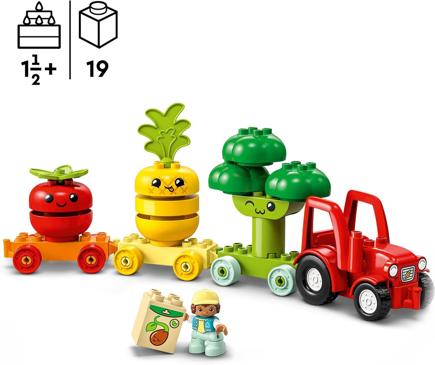 LEGO 10982 DUPLO My First Fruit and Vegetable Tractor Toy, Stacking and Colour Sorting Toys for Babies and Toddlers aged 1 .5-3 Years Old, Educational Early Learning Set Single