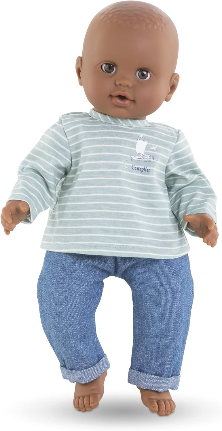 Corolle 14” Baby Doll Outfit - Loire Riverside Pants & Striped T-Shirt - Mon Grand Poupon Outfits and Accessories fit 14" Dolls, for Kids Ages 2 Years and up