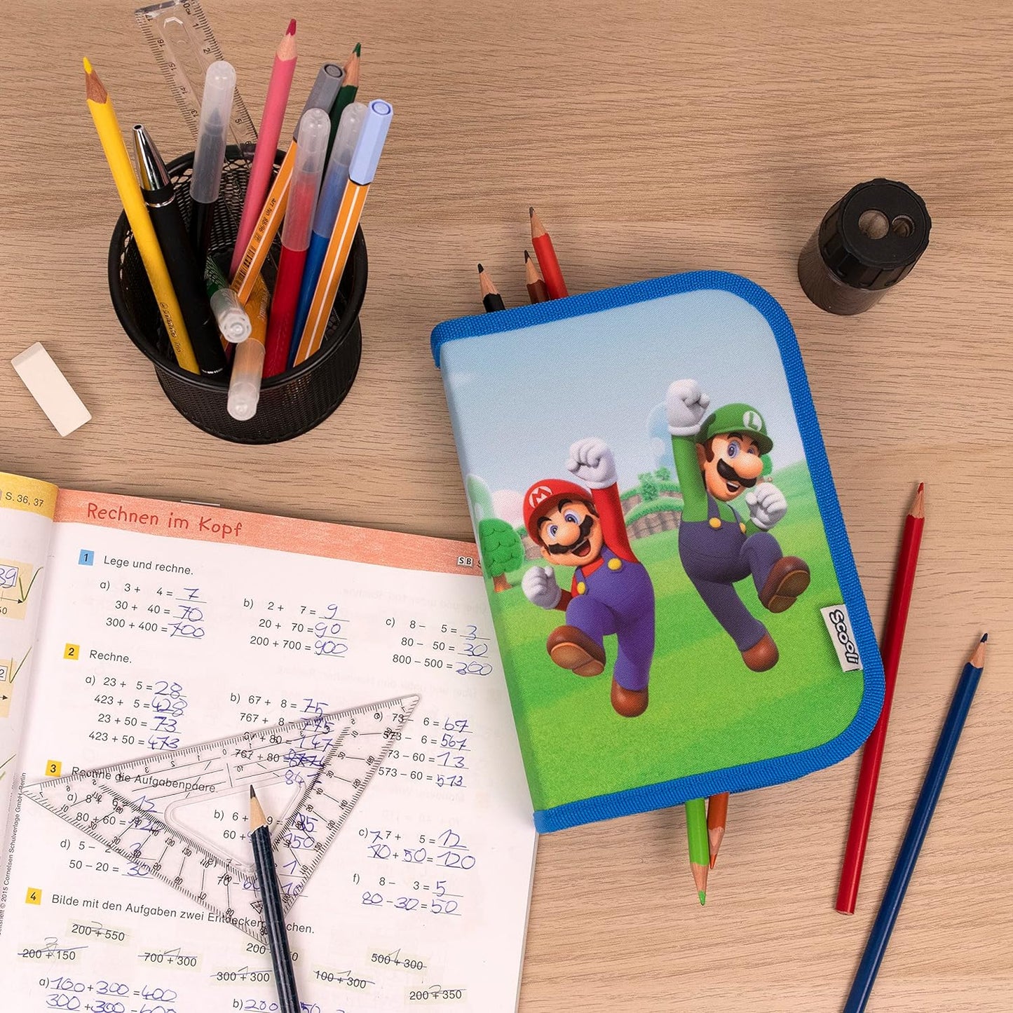 Super Mario Filled Pencil Case with Pens, Eraser, Ruler etc. I Pencil Case I Case for School