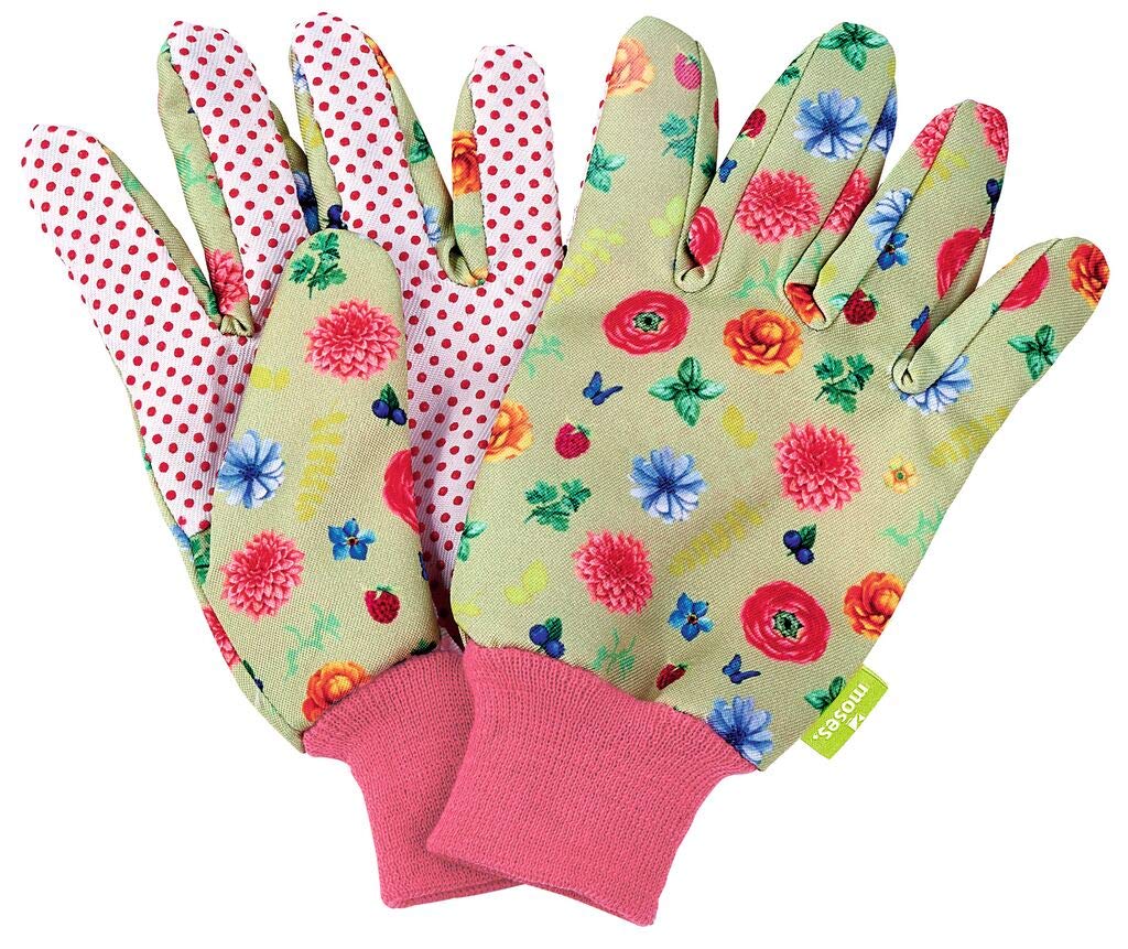 moses. Garden Gloves in Leaf & Blossom Flower Print for Adults Floor and Plant Gloves for Working in the Garden Perfect Protection and Grip (01) Pairs, Colourful