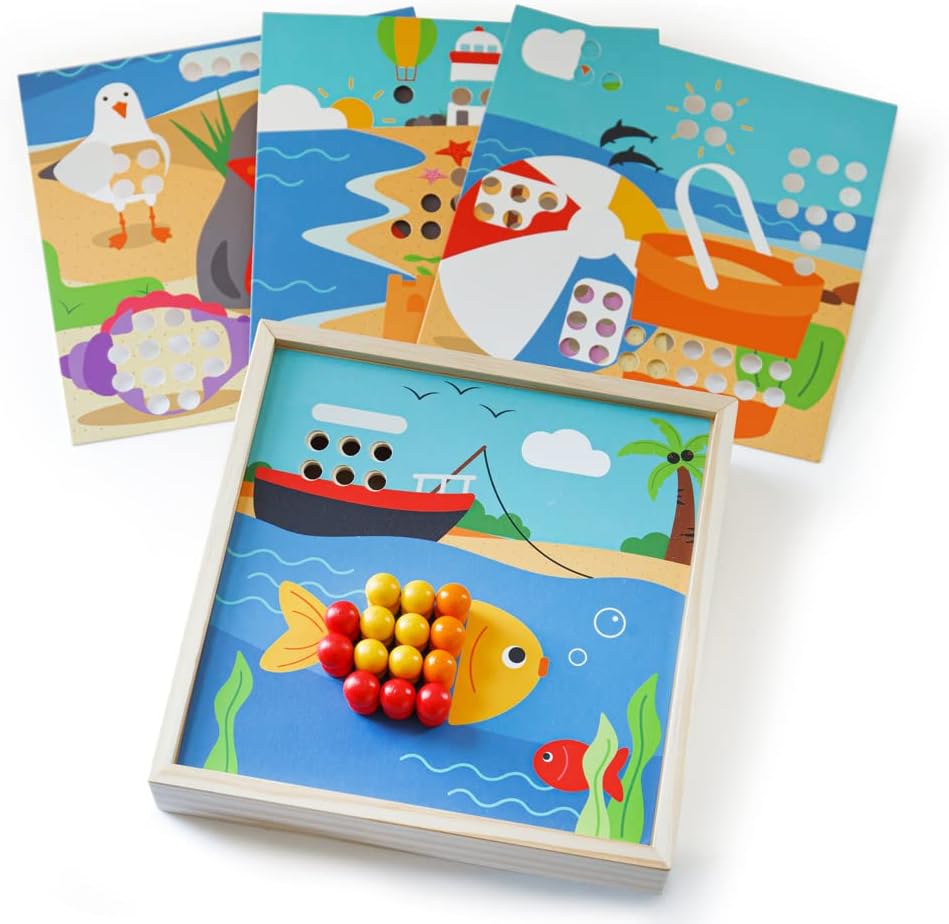 Bigjigs Toys, Seaside Art Peg Puzzle, Wooden Toys, Wooden Puzzles, Wooden Peg Puzzles, Toddler Wooden Puzzles, Toddler Puzzles, Wooden Jigsaws, Peg Board, Peg Board For Children