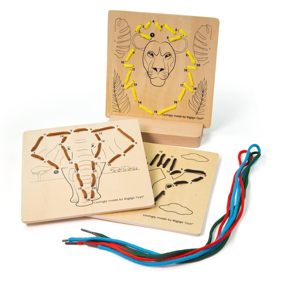 Bigjigs Toys, Lacing By Numbers - Jungle, Wooden Toys, Lacing Toy, Threading Toys, Wooden Threading Toys, Threading Toys For 3 Year Olds, Toddler Toys, Fine Motor Skills Toys