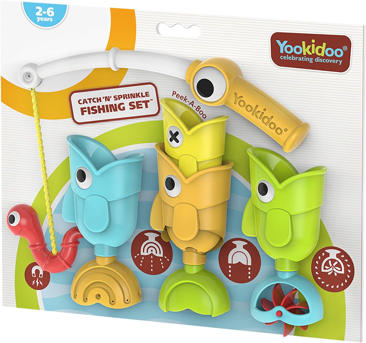 Yookidoo Bath Fishing Toy - 4 Piece Baby Bath Fishing Pole Toy Set - Catch 3 Magnetic Fish with 3 Different Actions - for Swimming Pool or Bathtub (Age 2+) (Blister Pack