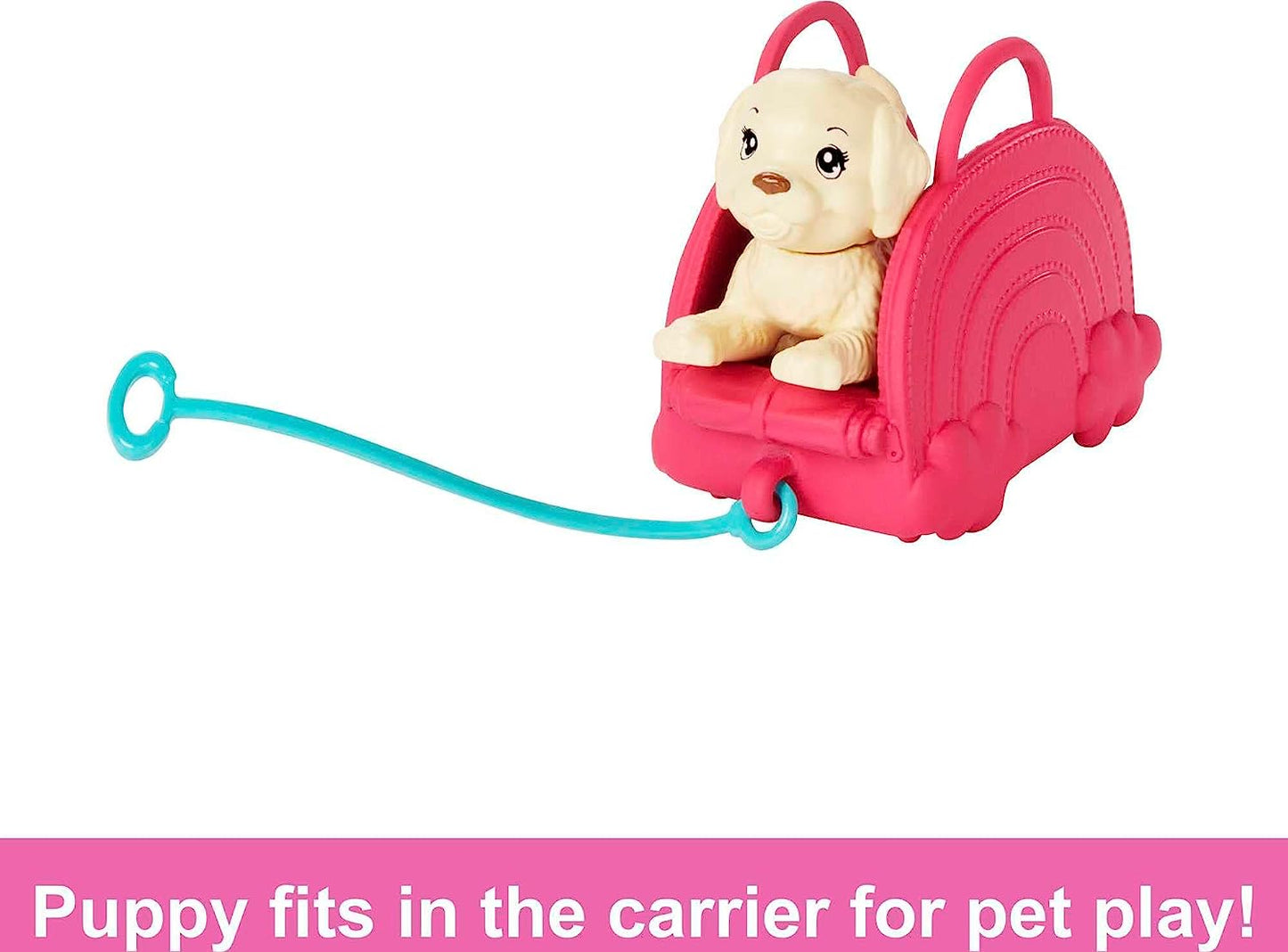 Barbie Toys, Chelsea Doll and Accessories, Travel Set with Puppy and 6 Pieces Including Pet Carrier, HJY17 Pink